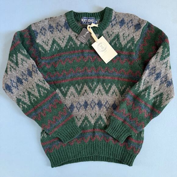 NWT Urban Renewal Urban Outfitters Vintage Fair Isle Green Gray Wool Sweater - Picture 3 of 4